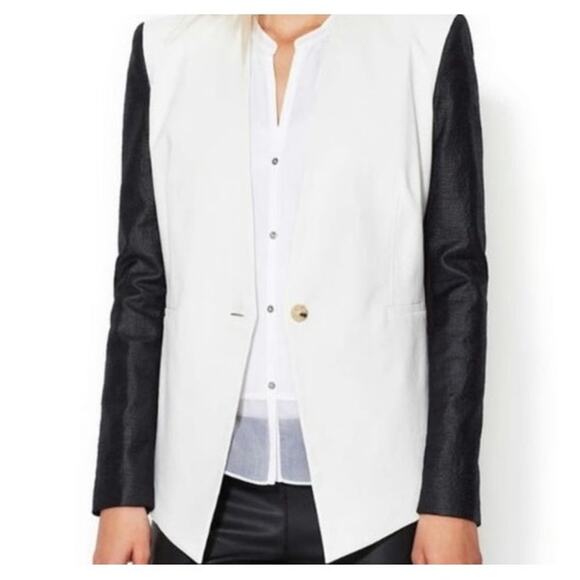 Helmut Lang Era Colorblock Suiting Blazer – White & Black Linen Blend, Size 0 - Picture 1 of 7